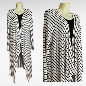 Canari Longline Black Off White Stripe Open Drape Sweater Cardigan, size 3XL